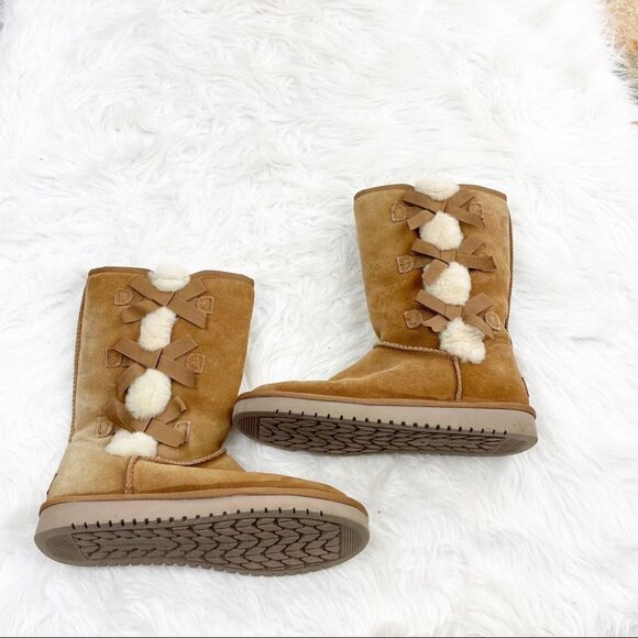 Ugg Koolaburra Victoria Tall Bow Suede Chestnut Boots 8 - Picture 4 of 11
